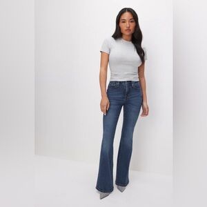 Good American Good Petite Flare Dark Jeans